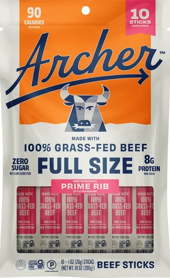Country Archer Provisions Mild Prime Rib Full Size Beef Sticks 10 - 1 oz Sticks