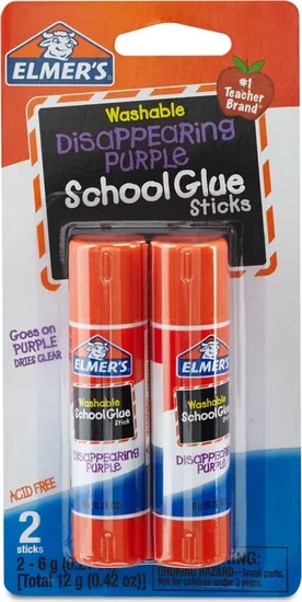 Elmer's Disappearing Purple School Glue Sticks, Washable, 2 Count