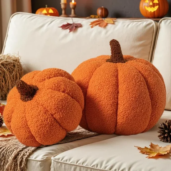 Fall Pumpkin Pillows Set of 2 (3D Shaped Boucle/Plush)