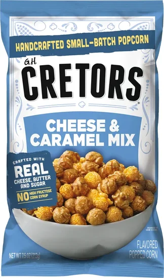 G.H. Cretors Handcrafted Small-Batch Cheese & Caramel Popcorn Mix, 7.5 oz, Gluten-Free Snack