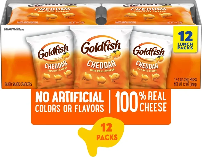Goldfish Cheddar Cheese Crackers, Snack Packs, 1 oz, 12 Count Multi-Pack Tray