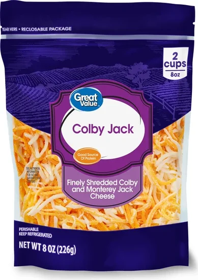 Great Value Colby Jack Finely Shredded Cheese, 8 oz Bag