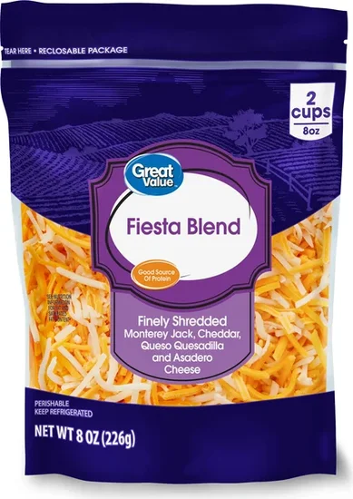 Great Value Fiesta Blend Finely Shredded Cheese, 8 oz Bag