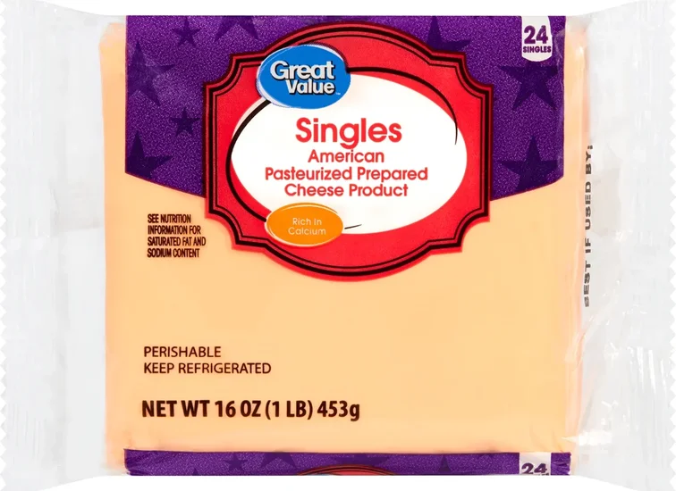 Great Value Individually Plastic Wrapped Singles American Cheese Product, 16 oz, 24 Slices
