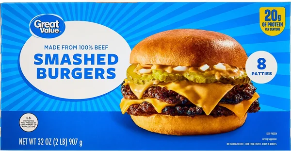 Great Value Smashed Burgers, 2 lbs (Frozen)