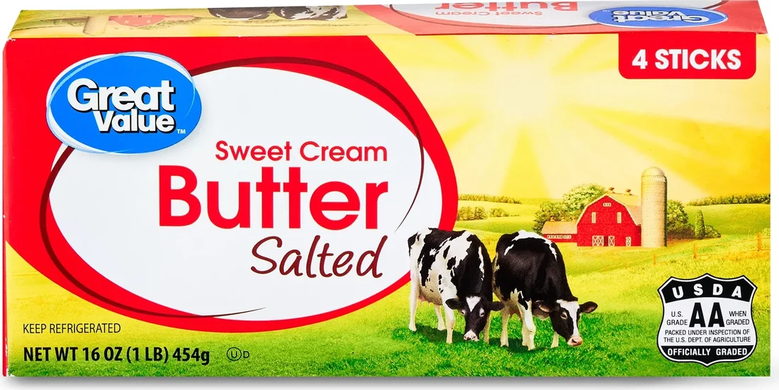 Great Value Sweet Cream Salted Butter, 4 Sticks, 16 oz Box, Refrigerated