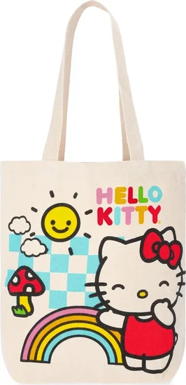 Hello Kitty Women's Rainbow Smiles 13.5" Tote Bag, Natural Canvas