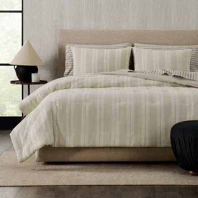 Jeremiah Brent Home 3pc Full/Queen Textured Stripe Cotton Comforter Set Beige