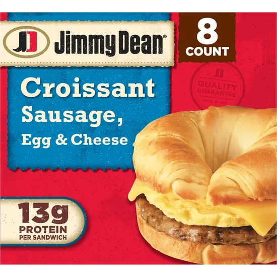 Jimmy Dean Frozen Croissant Breakfast Sandwiches Sausage, Egg & Cheese, 8 Count, 36 oz, 13g Protein per Serving (Fully Cooked)