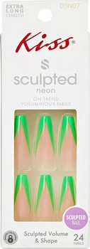 KISS Sculpted Neon Extra-Long Coffin Nails - Neon Green French Manicure, 24 ct