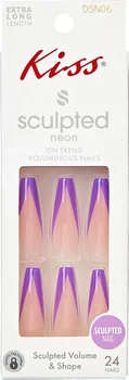 KISS Sculpted Neon Extra-Long Coffin Nails - Neon Purple French Manicure, 24 ct