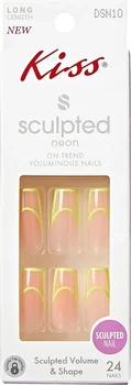 KISS Sculpted Neon Extra-Long Coffin Nails - Neon Yellow French Manicure, 24 ct