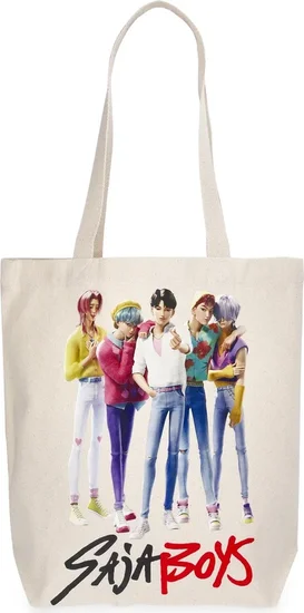 KPop Demon Hunters Women's Golden Saja Boys 13.5" Tote Bag, Natural Canvas