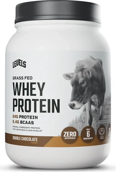 Levels Grass Fed Whey Protein Powder, No Artificials, 24G of Protein, Double Chocolate, 1.48LB