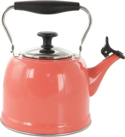 Martha Stewart Everyday Everyday Lily Pond 2.2 Quart Stainless Steel Tea Kettle in Coral