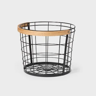 Metal Wire Bin with Wood Handle Black - Brightroom™