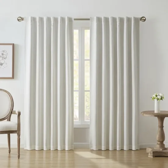 My Texas House Solid Ivory Rod Pocket Back Tab Blackout Curtain Panel, 52" x 84"