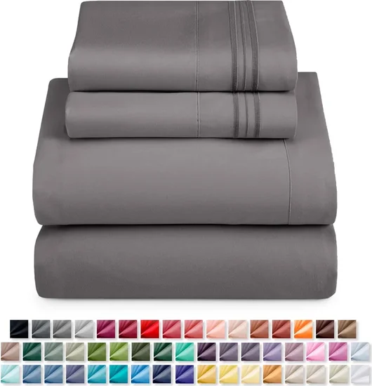 Nestl Queen Sheets Set, 1800 Series, 4 Piece Sheets , Luxury Soft Microfiber Queen Size Bed Sheets Set, Gray