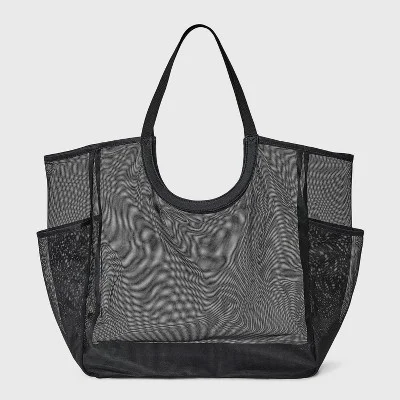 Packable Cut Out Mesh Tote Handbag - Shade & Shore™ Black