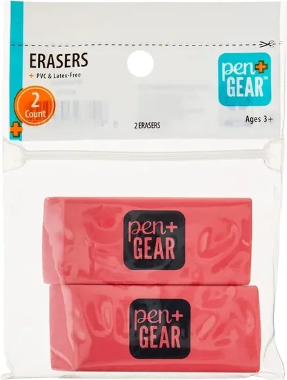 Pen+Gear Pink Block Erasers, 2 Count