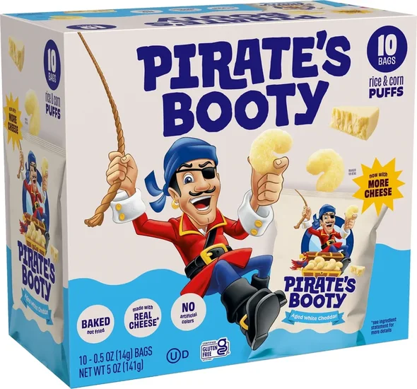 Pirate's Booty Gluten-Free Aged White Cheddar Cheese Puffed Kid Snacks Multipack, 0.5 oz, 10 Count