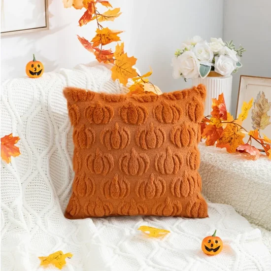 Plush 3D Pumpkin Throw Pillow (Textured, Multiple Colors)
