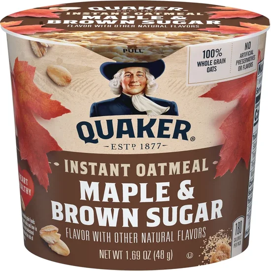 Quaker Maple & Brown Sugar Flavored Instant Oatmeal, 1.69 oz Cup, 1 Count