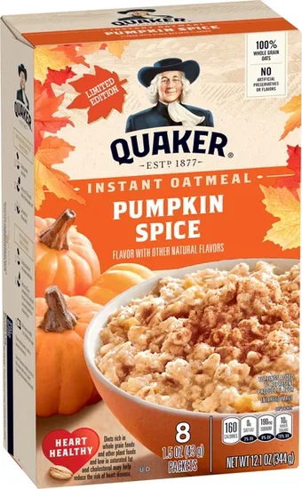 Quaker Pumpkin Spice Instant Oatmeal, 1.51 oz Packets, 8 Count