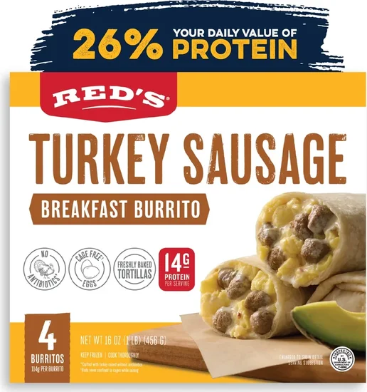 Red's Turkey Sausage Breakfast Burrito, 16 oz. 4 Count (Frozen)