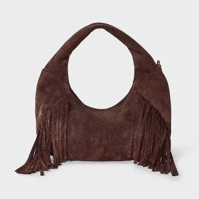 Soft Fringe Crescent Handbag - Universal Thread™ Brown