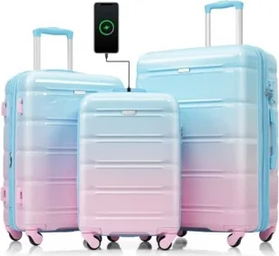 Summit Adventure 3-Piece Abs+Pc Hard Shell Luggage With Spinner Wheels