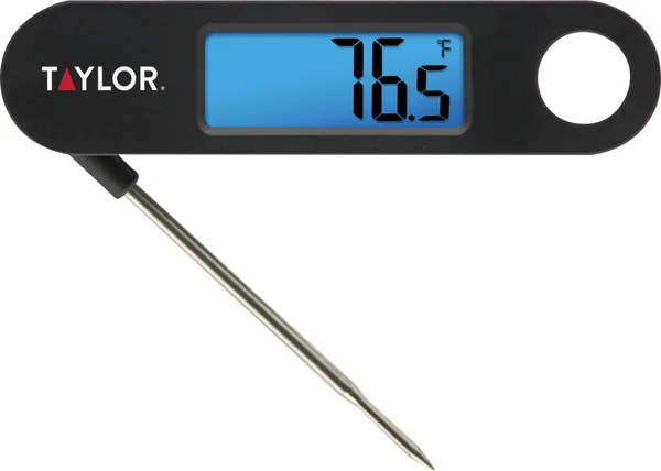 Taylor Stainless Steel Digital Foldable Probe Meat Thermometer with Blue Backlight Display