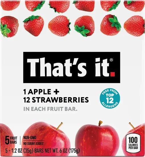 That's it. 100% Natural Gluten-Free Soft & Chewy Apple + Strawberry Fruit Bars, 1.2 oz 5-Count Box