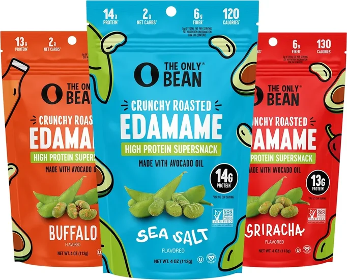 The Only Bean Crunchy Dry Roasted Edamame Beans (Variety Pack), Low Carb Keto Healthy Snacks For Adults and Kids, Fiber Protein Snacks, Diabetic Snacks, 4 oz (3 Pack)