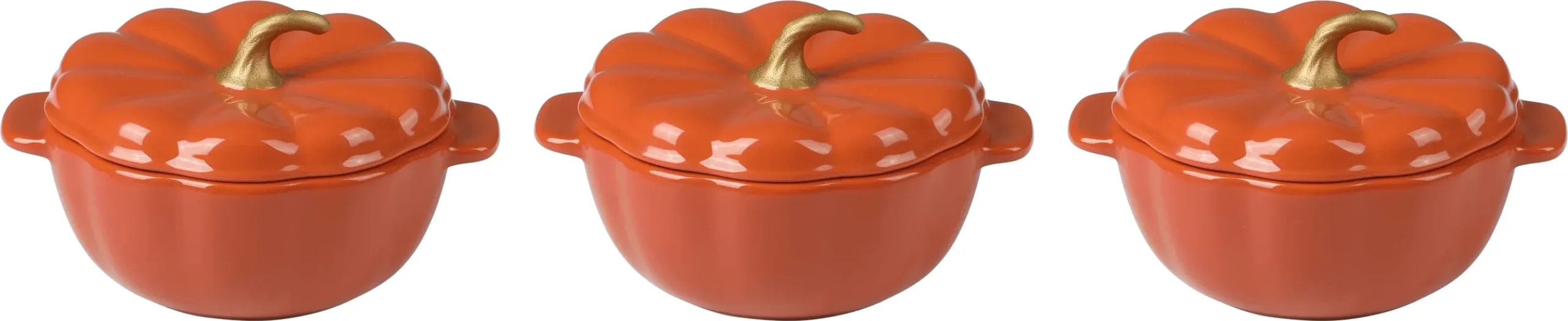 The Pioneer Woman .5 Quart Pumpkin Stoneware Mini Cocottes with Lids, Orange, Set of 3