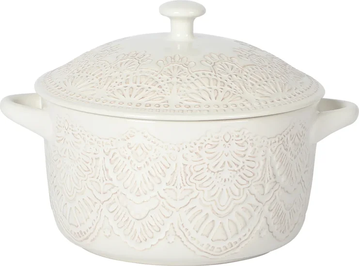 The Pioneer Woman Vintage Lace 1 Qt Ceramic Casserole Dish with Lid in Linen