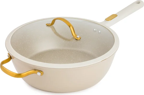 Thyme & Table Granite Collection 5-Quart Nonstick Aluminum Saute Pan with Glass Lid, Taupe & Gold Finish