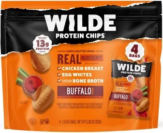 WILDE 13g Protein Chips - Buffalo - 4ct: Ready to Eat, 5.36oz, Chip Variety Packs