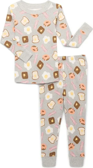 Wonder Nation Toddler Cotton Long Sleeve Sleep Tee and Pants Pajama Set, 2-Piece, Sizes 12M-5T