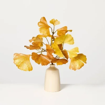 11" Mini Yellow Gingko in Ceramic Vase Arrangement