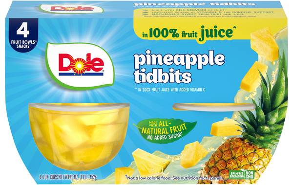 Dole Pineapple Paradise Tidbits Fruit Cups in Juice - 4 ct