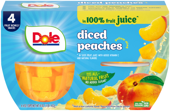 Dole Diced Peaches Fruit Cups in Juice - 4 ct