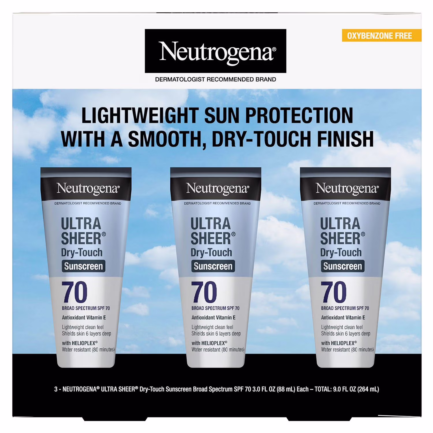 Neutrogena Ultra Sheer Dry-Touch Sunscreen Lotion, SPF 70, 3 oz., 3pk.