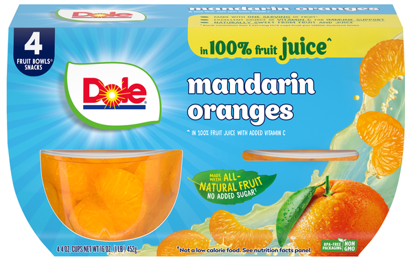 Dole Mandarin Oranges Fruit Cups in Juice - 4 ct