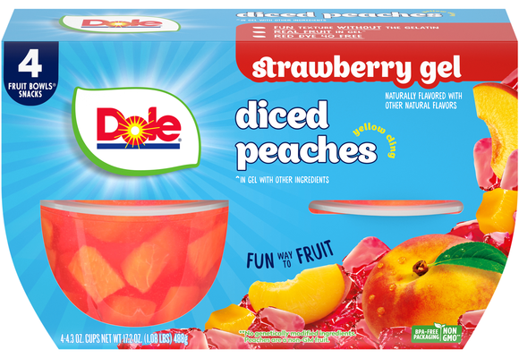 Dole Diced Peaches Fruit Cups in Strawberry Gel - 4 ct
