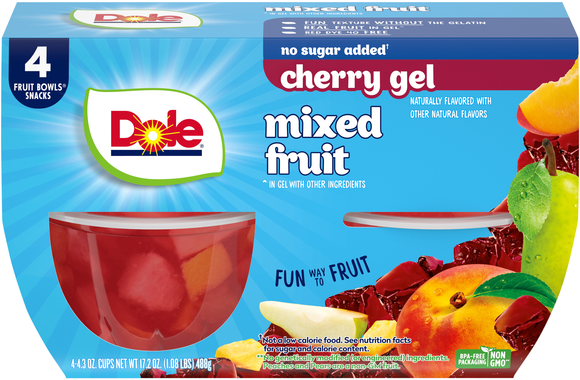 Dole No Sugar Added Mixed Fruit Cups in Cherry Gel - 4 ct