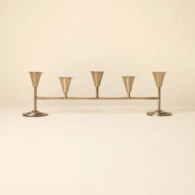 20" Metal Tabletop Taper Candelabra Brass Finish - Hearth & Hand™ with Magnolia