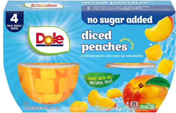 Dole No Sugar Added Diced Peaches Fruit Cups with Stevia - 4 ct