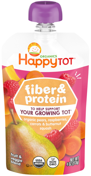 Happy Tot Organics Fiber & Protein Pears Raspberries Squash & Carrots