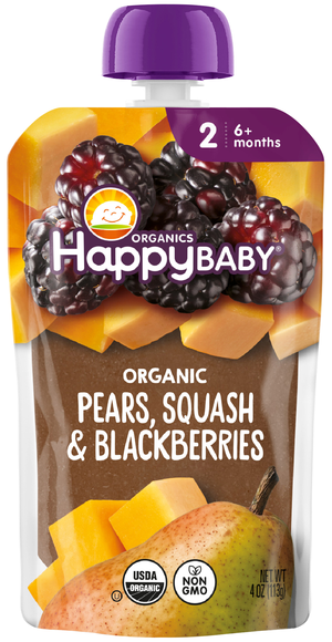 Happy Baby Organics 2 Baby Food Pears Squash & Blackberries